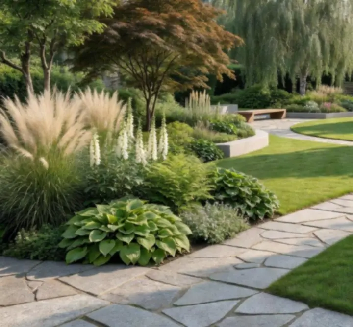 Zaprojektowany ogród prezentujący harmonię natury i architektury