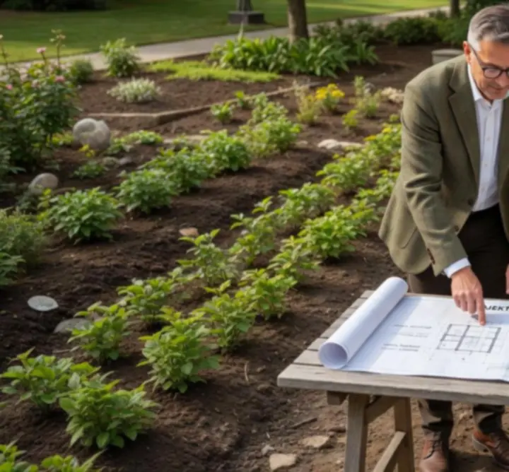 Konsultacja projektowa z klientem w ogrodzie