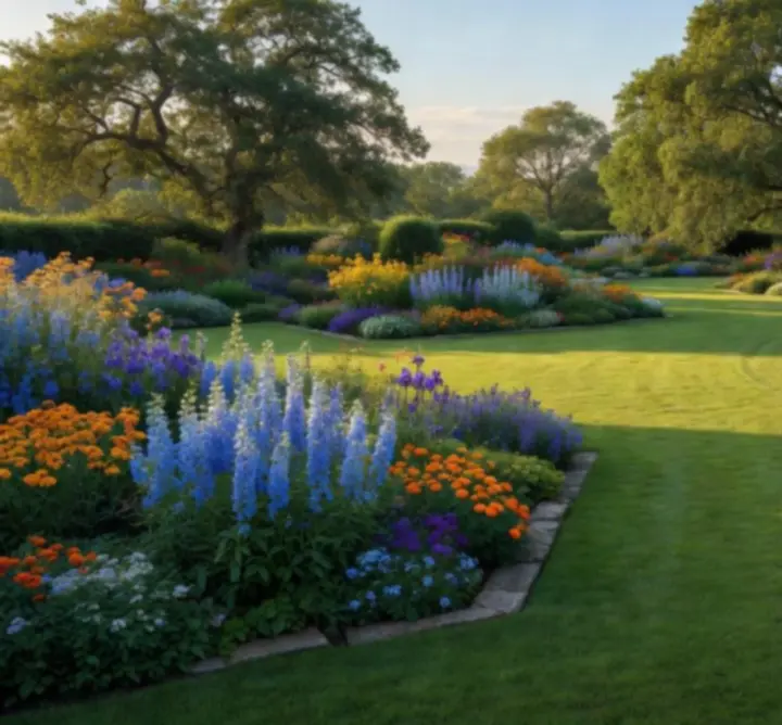 Ukończony projekt ogrodu rezydencjonalnego z zielonymi żywopłotami i kompozycją roślinną