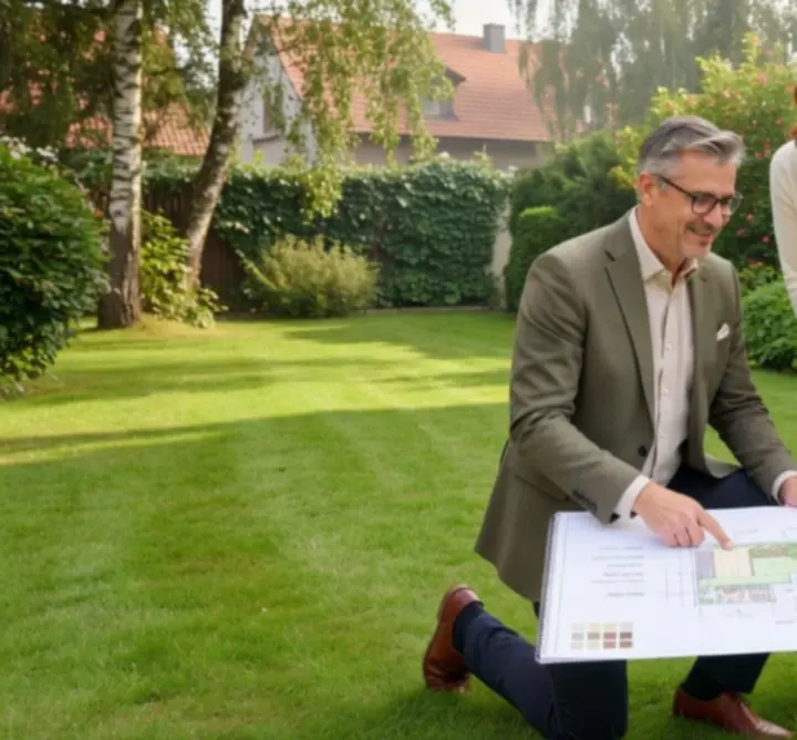 Architekt krajobrazu podczas konsultacji z klientem w ogrodzie